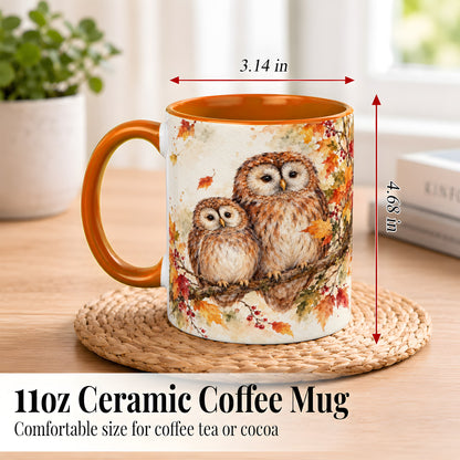 #pl[11oz|Orange] Watercolor Owl Coffee Mug, Autumn Owl Mug, Ceramic Cup