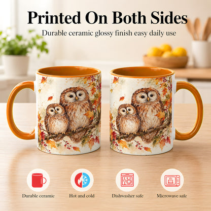 #pl[11oz|Orange] Watercolor Owl Coffee Mug, Autumn Owl Mug, Ceramic Cup