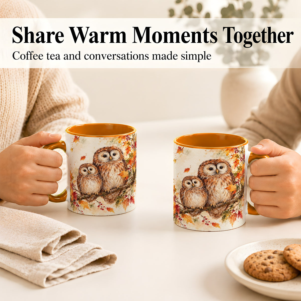 #pl[11oz|Orange] Watercolor Owl Coffee Mug, Autumn Owl Mug, Ceramic Cup