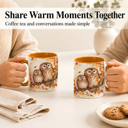 #pl[11oz|Orange] Watercolor Owl Coffee Mug, Autumn Owl Mug, Ceramic Cup