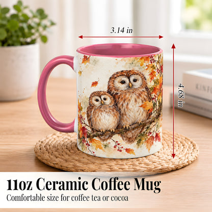 #pl[11oz|Pink] Watercolor Owl Coffee Mug, Autumn Owl Mug, Ceramic Cup