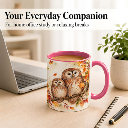 #pl[11oz|Pink] Watercolor Owl Coffee Mug, Autumn Owl Mug, Ceramic Cup