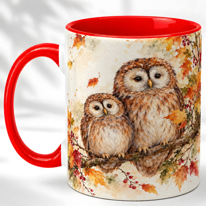 Watercolor Owl Coffee Mug, Autumn Owl Mug, Ceramic Cup
