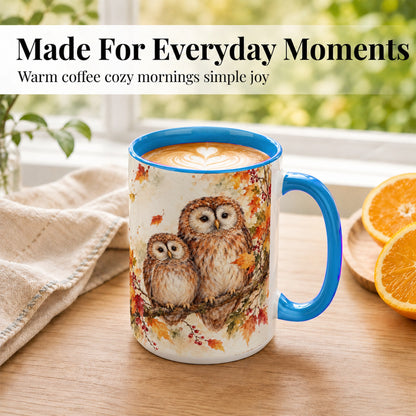 #pl[15oz|Blue] Watercolor Owl Coffee Mug, Autumn Owl Mug, Ceramic Cup