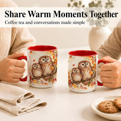 #pl[15oz|Red] Watercolor Owl Coffee Mug, Autumn Owl Mug, Ceramic Cup