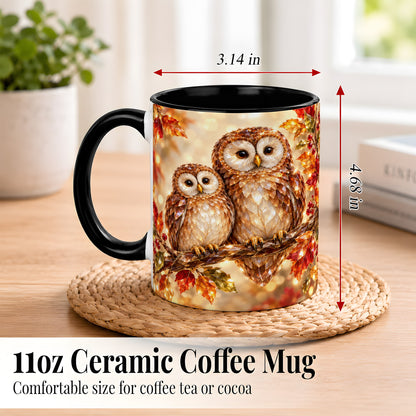 #pl[11oz|Black] Faceted Owl Coffee Mug, Autumn Owl Mug, Ceramic Cup