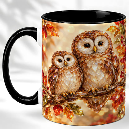 #pl[11oz|Black] Faceted Owl Coffee Mug, Autumn Owl Mug, Ceramic Cup