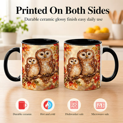 #pl[11oz|Black] Faceted Owl Coffee Mug, Autumn Owl Mug, Ceramic Cup