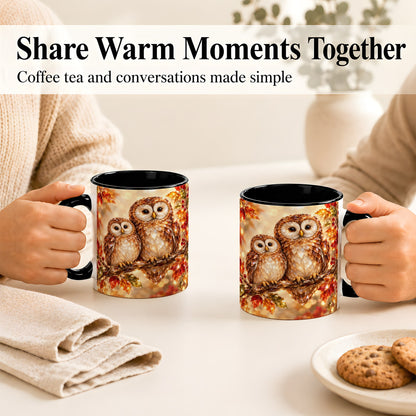 #pl[11oz|Black] Faceted Owl Coffee Mug, Autumn Owl Mug, Ceramic Cup