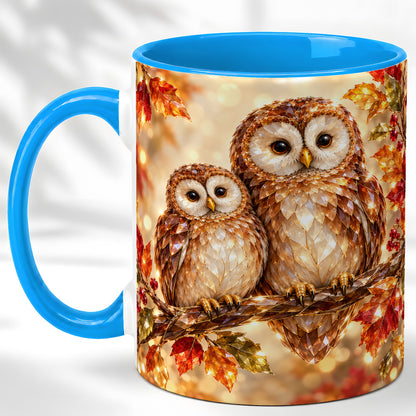 #pl[11oz|Blue] Faceted Owl Coffee Mug, Autumn Owl Mug, Ceramic Cup