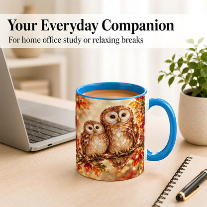 #pl[11oz|Blue] Faceted Owl Coffee Mug, Autumn Owl Mug, Ceramic Cup