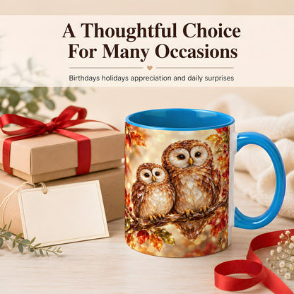 #pl[11oz|Blue] Faceted Owl Coffee Mug, Autumn Owl Mug, Ceramic Cup