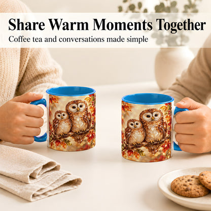 #pl[11oz|Blue] Faceted Owl Coffee Mug, Autumn Owl Mug, Ceramic Cup