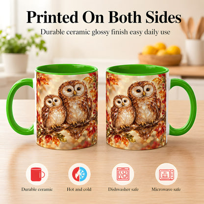 #pl[11oz|Green] Faceted Owl Coffee Mug, Autumn Owl Mug, Ceramic Cup