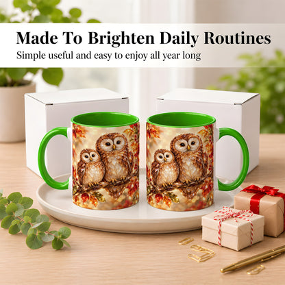 #pl[11oz|Green] Faceted Owl Coffee Mug, Autumn Owl Mug, Ceramic Cup