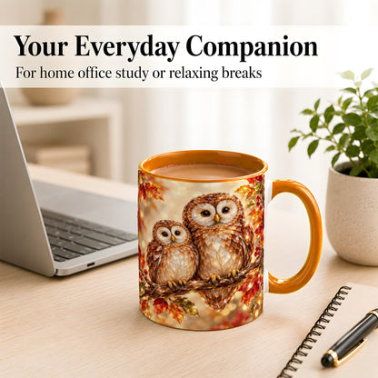 #pl[11oz|Orange] Faceted Owl Coffee Mug, Autumn Owl Mug, Ceramic Cup