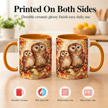 #pl[11oz|Orange] Faceted Owl Coffee Mug, Autumn Owl Mug, Ceramic Cup