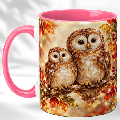 #pl[11oz|Pink] Faceted Owl Coffee Mug, Autumn Owl Mug, Ceramic Cup