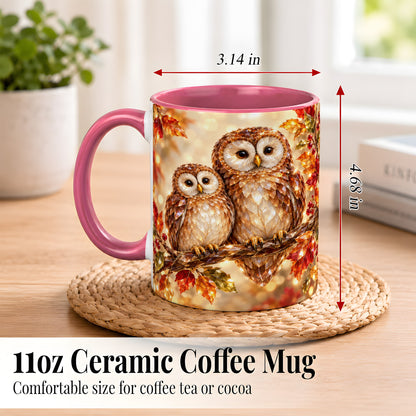 #pl[11oz|Pink] Faceted Owl Coffee Mug, Autumn Owl Mug, Ceramic Cup
