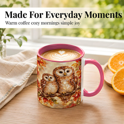 #pl[11oz|Pink] Faceted Owl Coffee Mug, Autumn Owl Mug, Ceramic Cup