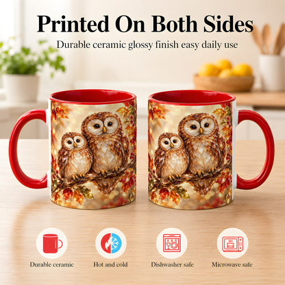 #pl[11oz|Red] Faceted Owl Coffee Mug, Autumn Owl Mug, Ceramic Cup