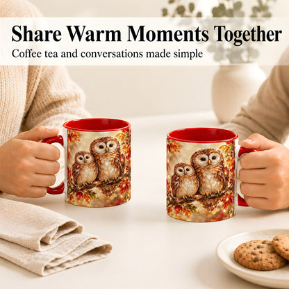 #pl[11oz|Red] Faceted Owl Coffee Mug, Autumn Owl Mug, Ceramic Cup