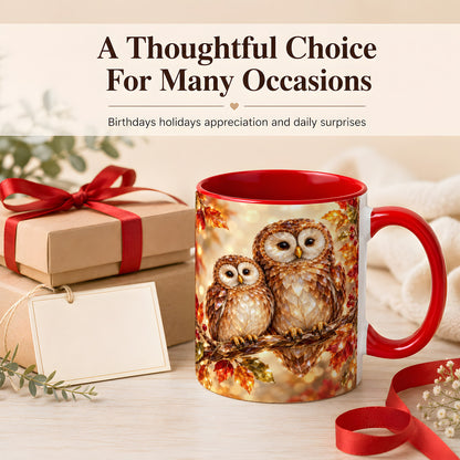 #pl[11oz|Red] Faceted Owl Coffee Mug, Autumn Owl Mug, Ceramic Cup