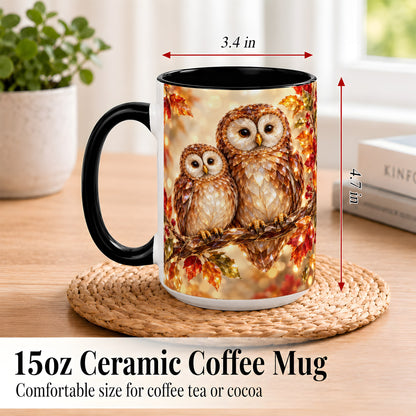 #pl[15oz|Black] Faceted Owl Coffee Mug, Autumn Owl Mug, Ceramic Cup