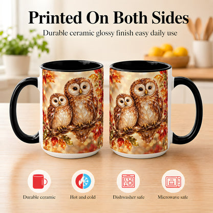 #pl[15oz|Black] Faceted Owl Coffee Mug, Autumn Owl Mug, Ceramic Cup