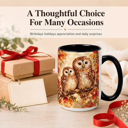#pl[15oz|Black] Faceted Owl Coffee Mug, Autumn Owl Mug, Ceramic Cup