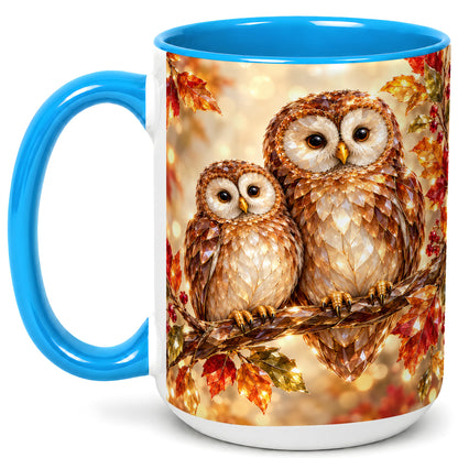#pl[15oz|Blue] Faceted Owl Coffee Mug, Autumn Owl Mug, Ceramic Cup