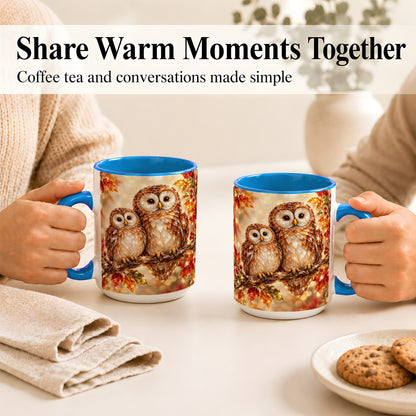 #pl[15oz|Blue] Faceted Owl Coffee Mug, Autumn Owl Mug, Ceramic Cup