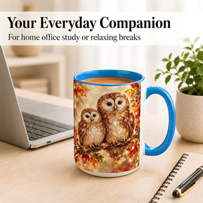 #pl[15oz|Blue] Faceted Owl Coffee Mug, Autumn Owl Mug, Ceramic Cup
