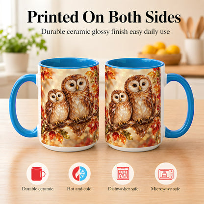 #pl[15oz|Blue] Faceted Owl Coffee Mug, Autumn Owl Mug, Ceramic Cup