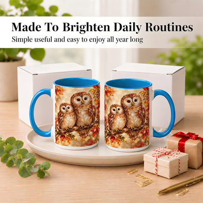 #pl[15oz|Blue] Faceted Owl Coffee Mug, Autumn Owl Mug, Ceramic Cup