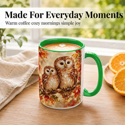 #pl[15oz|Green] Faceted Owl Coffee Mug, Autumn Owl Mug, Ceramic Cup