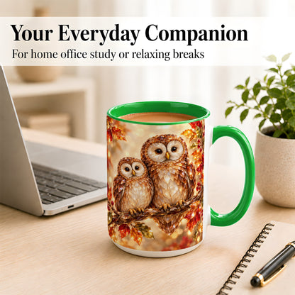#pl[15oz|Green] Faceted Owl Coffee Mug, Autumn Owl Mug, Ceramic Cup