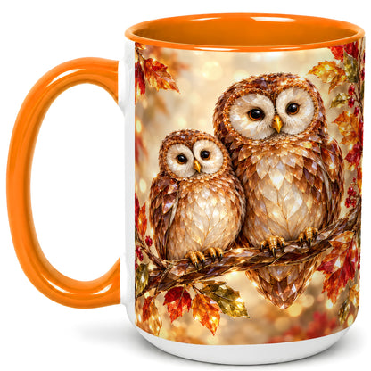 #pl[15oz|Orange] Faceted Owl Coffee Mug, Autumn Owl Mug, Ceramic Cup