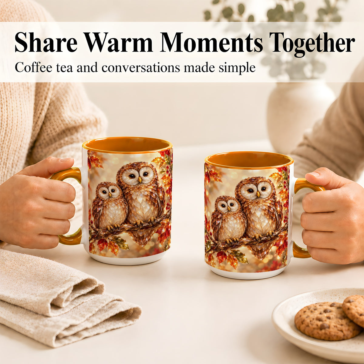 #pl[15oz|Orange] Faceted Owl Coffee Mug, Autumn Owl Mug, Ceramic Cup