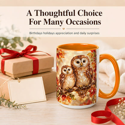 #pl[15oz|Orange] Faceted Owl Coffee Mug, Autumn Owl Mug, Ceramic Cup