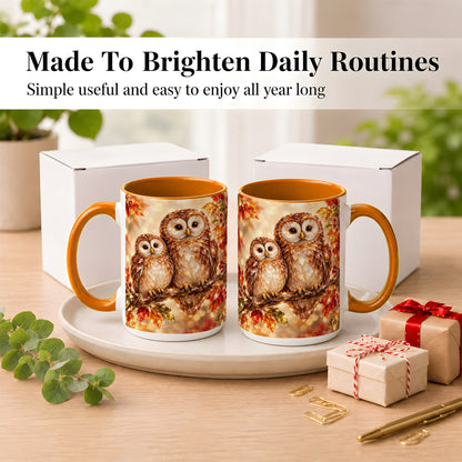 #pl[15oz|Orange] Faceted Owl Coffee Mug, Autumn Owl Mug, Ceramic Cup