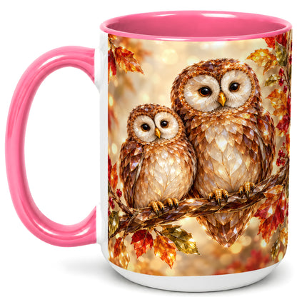 #pl[15oz|Pink] Faceted Owl Coffee Mug, Autumn Owl Mug, Ceramic Cup