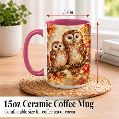 #pl[15oz|Pink] Faceted Owl Coffee Mug, Autumn Owl Mug, Ceramic Cup