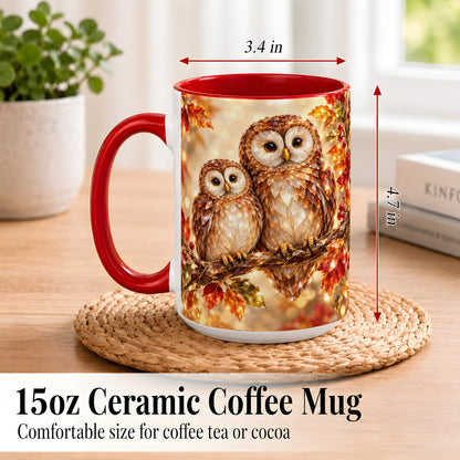 #pl[15oz|Red] Faceted Owl Coffee Mug, Autumn Owl Mug, Ceramic Cup