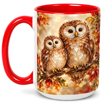 #pl[15oz|Red] Faceted Owl Coffee Mug, Autumn Owl Mug, Ceramic Cup
