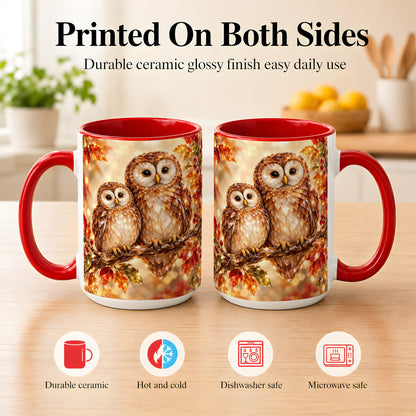 #pl[15oz|Red] Faceted Owl Coffee Mug, Autumn Owl Mug, Ceramic Cup