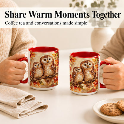 #pl[15oz|Red] Faceted Owl Coffee Mug, Autumn Owl Mug, Ceramic Cup