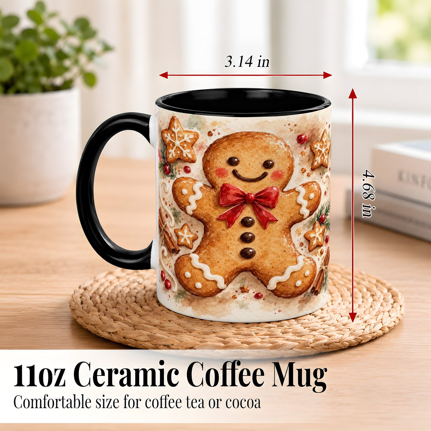 #pl[11oz|Black] Watercolor Gingerbread Coffee Mug, Christmas Cookie Mug, Ceramic Cup