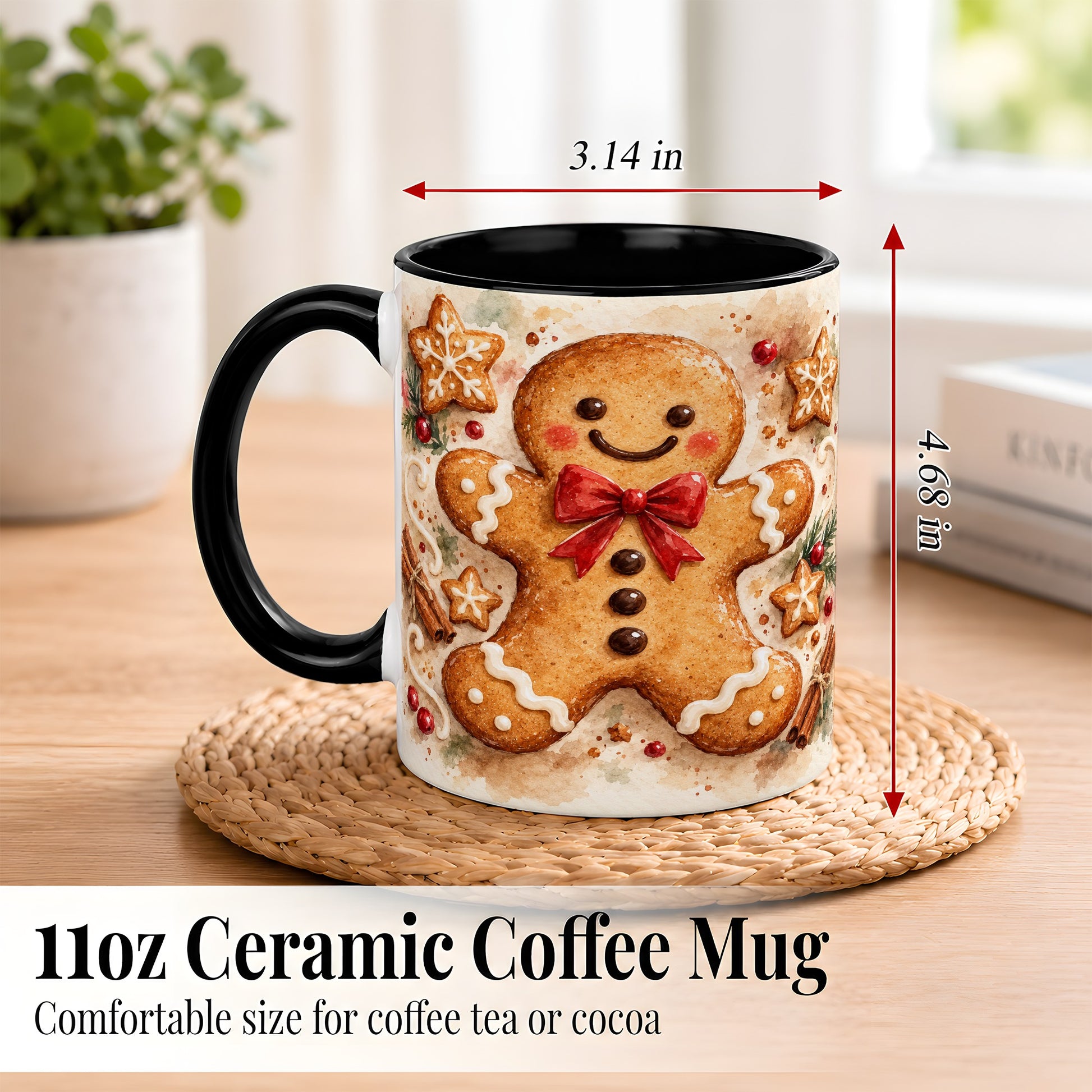 #pl[11oz|Black] Watercolor Gingerbread Coffee Mug, Christmas Cookie Mug, Ceramic Cup