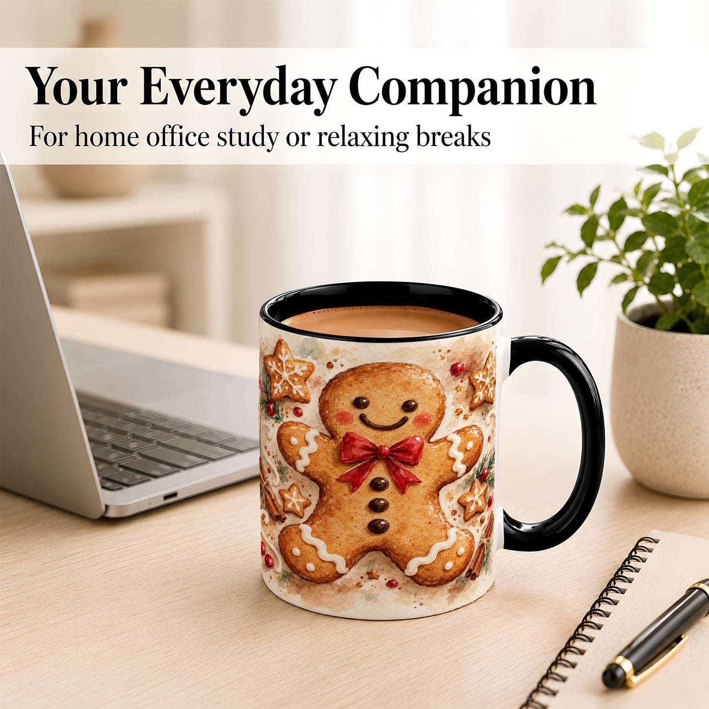 #pl[11oz|Black] Watercolor Gingerbread Coffee Mug, Christmas Cookie Mug, Ceramic Cup